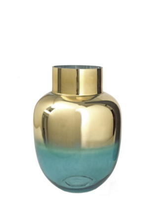 Γυάλινο βάζο πετρολ με ντεγκραντέ χρυσή επίστρωση, 20cm