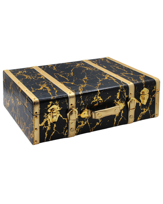 Βαλίτσα - Κουτί αποθήκευσης 50Χ35Χ18 εκ. PU Μαύρο Χρυσό - KESKOR 52206-1