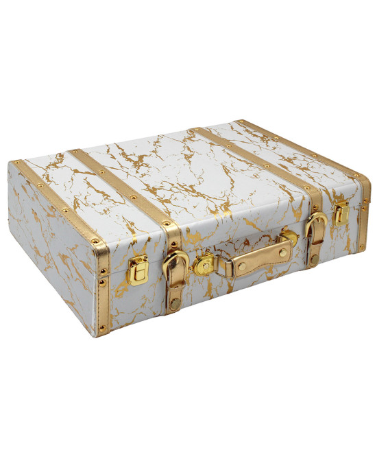 Βαλίτσα - Κουτί αποθήκευσης 46Χ29Χ14 εκ. PU Λευκό Χρυσό - KESKOR 52207-2