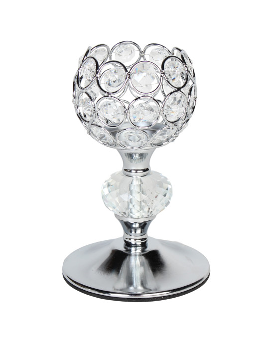 Κηροπήγιο μεταλλικό Φ10,5Χ16 εκ. ασημί με κρύσταλλα - KESKOR 881295-1