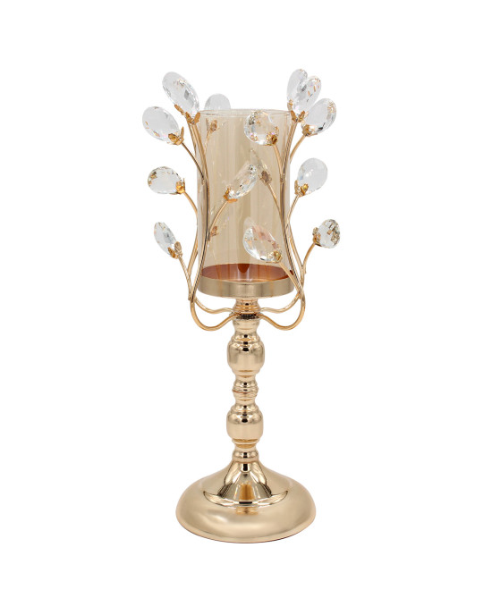 Διακοσμητικό μεταλλικό - κηροπήγιο Φ14Χ38 εκ. χρυσό με κρύσταλλα και γυαλί - KESKOR 43031