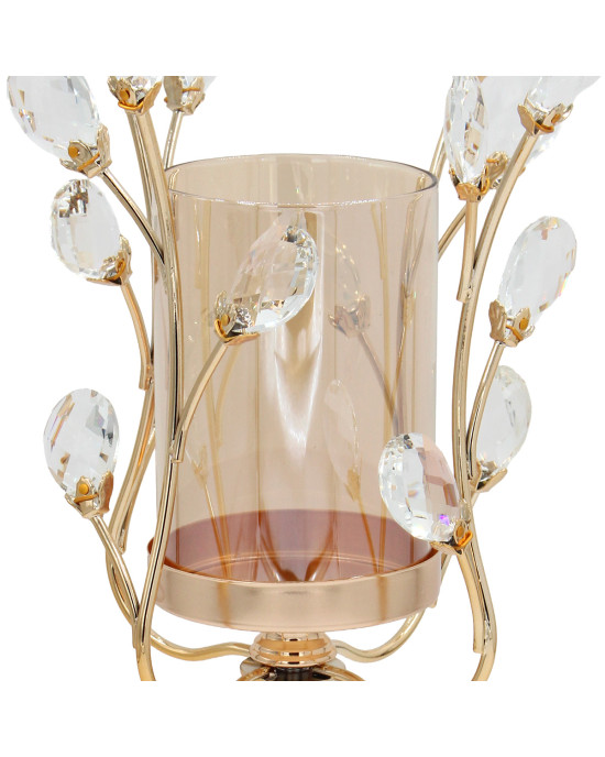 Κηροπήγιο μεταλλικό Φ12Χ36 εκ. Χρυσό με κρύσταλλα και μελί γυαλί - KESKOR 43103