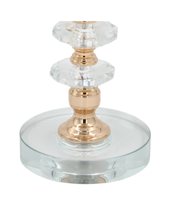 Κηροπήγιο μεταλλικό Φ12Χ36 εκ. Χρυσό με κρύσταλλα και μελί γυαλί - KESKOR 43103