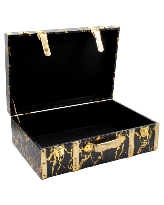 Βαλίτσα - Κουτί αποθήκευσης 50Χ35Χ18 εκ. PU Μαύρο Χρυσό - KESKOR 52206-1