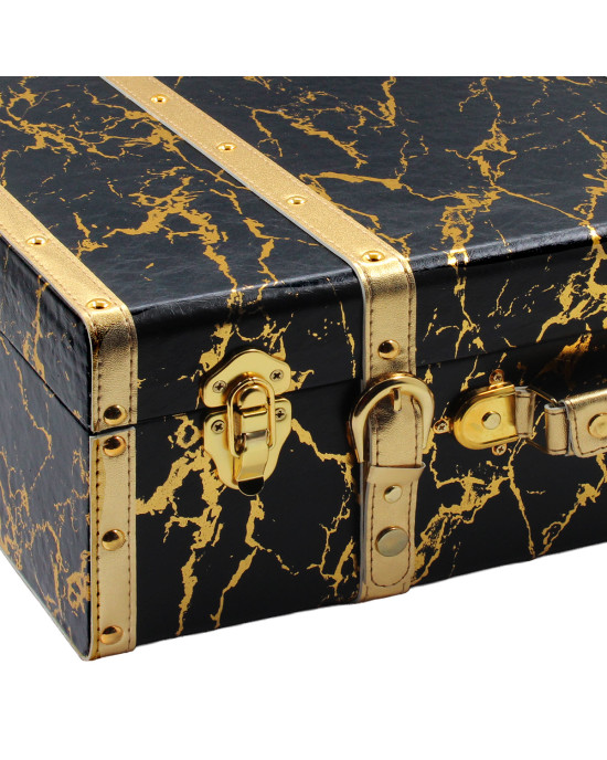 Βαλίτσα - Κουτί αποθήκευσης 50Χ35Χ18 εκ. PU Μαύρο Χρυσό - KESKOR 52206-1