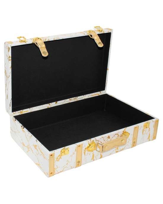 Βαλίτσα - Κουτί αποθήκευσης 46Χ29Χ14 εκ. PU Λευκό Χρυσό - KESKOR 52207-2