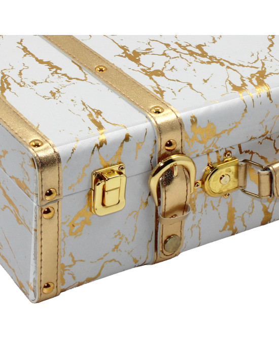 Βαλίτσα - Κουτί αποθήκευσης 46Χ29Χ14 εκ. PU Λευκό Χρυσό - KESKOR 52207-2