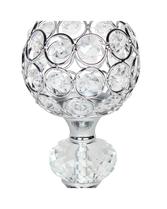 Κηροπήγιο μεταλλικό Φ10,5Χ16 εκ. ασημί με κρύσταλλα - KESKOR 881295-1