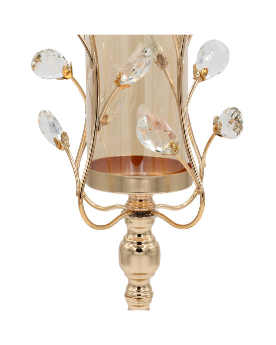 Διακοσμητικό μεταλλικό - κηροπήγιο Φ14Χ38 εκ. χρυσό με κρύσταλλα και γυαλί - KESKOR 43031