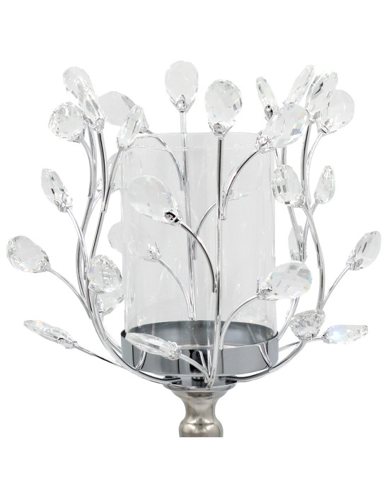 Κηροπήγιο μεταλλικό Φ22Χ59 εκ. Ασημί με κρύσταλλα και γυαλί - KESKOR 43121